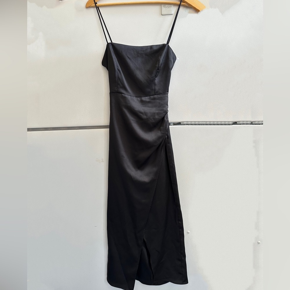Zara black formal dress Satiny silky, gorgeous back clasp, open back, XS